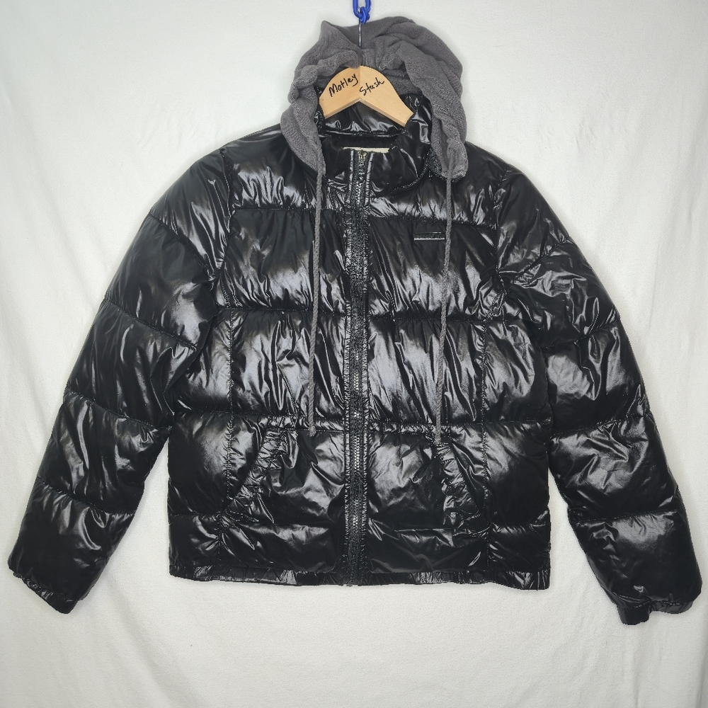 Billabong Ladies Shiny Black Puffer Jacket Coat Size Large